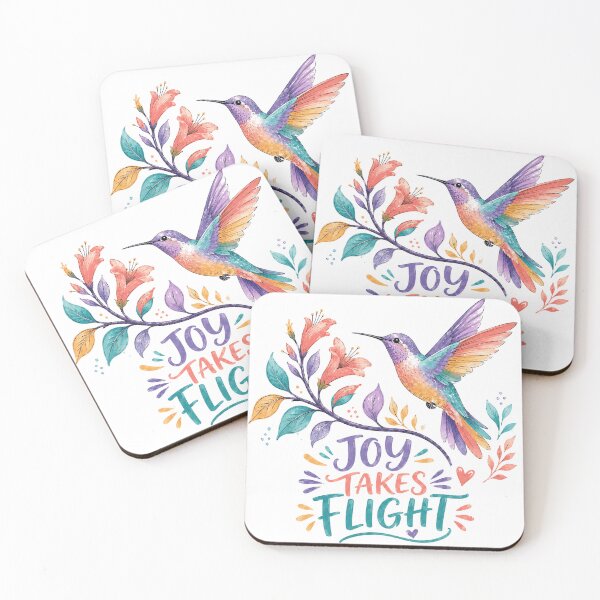 Item preview, Joy Takes Flight Colorful Hummingbird Inspirational Floral Quote Art designed and sold by inkoutninja.