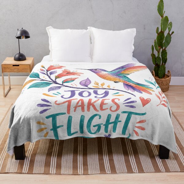 Item preview, Joy Takes Flight Colorful Hummingbird Inspirational Floral Quote Art designed and sold by inkoutninja.