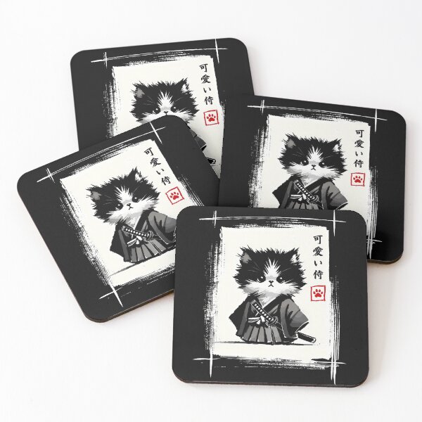 Item preview, Samurai Cat Japanese Art Sumi-E Novelty Kawaii Funny Cat designed and sold by PAROSSA.