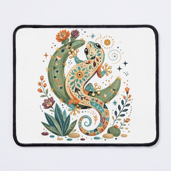 Item preview, Boho Gecko on Cactus Colorful Desert Lizard Botanical Wildlife Art designed and sold by inkoutninja.