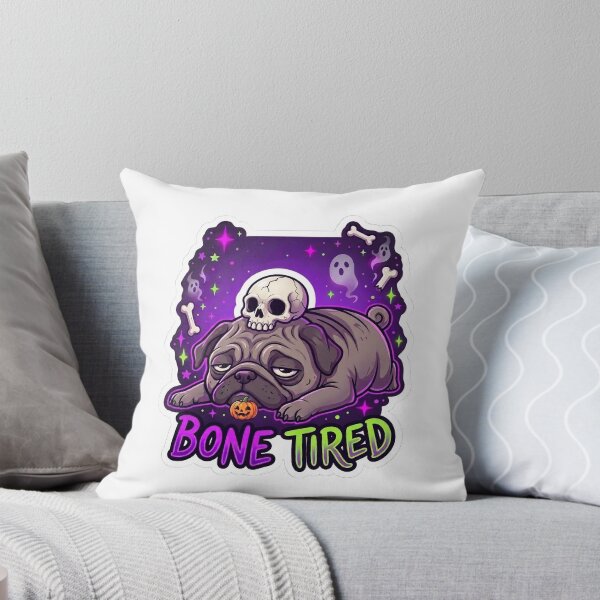 Item preview, Bone Tired Funny Pug Skull Halloween Sticker designed and sold by JunTheK.