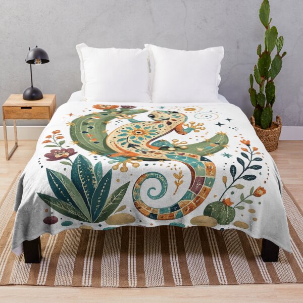 Item preview, Boho Gecko on Cactus Colorful Desert Lizard Botanical Wildlife Art designed and sold by inkoutninja.