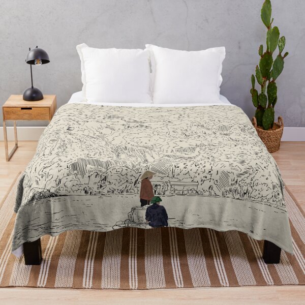 Item preview, Ban Gioc Waterfall Boatmen | Vietnam Line Art Landscape designed and sold by Francicci.