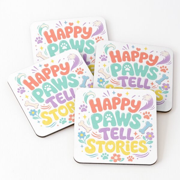 Item preview, Happy Paws Tell Stories Cute Dog Lover Quote Colorful Pet Typography designed and sold by inkoutninja.