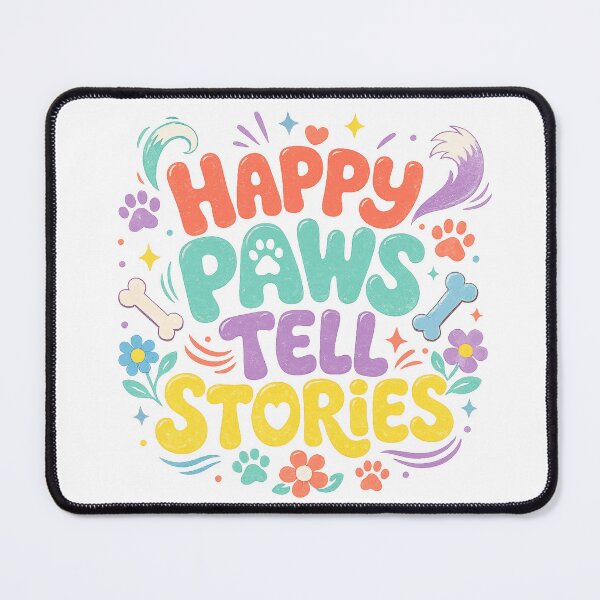 Item preview, Happy Paws Tell Stories Cute Dog Lover Quote Colorful Pet Typography designed and sold by inkoutninja.