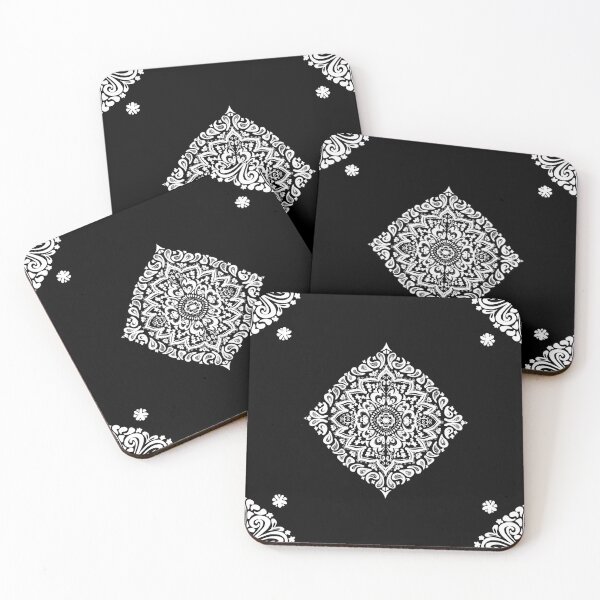 Item preview, Delicate floral pattern small in white on black designed and sold by Quiet Waters Design.
