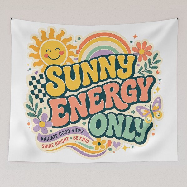 Item preview, Sunny Energy Only Retro Groovy Sunshine Rainbow Positive Vibes Art designed and sold by inkoutninja.