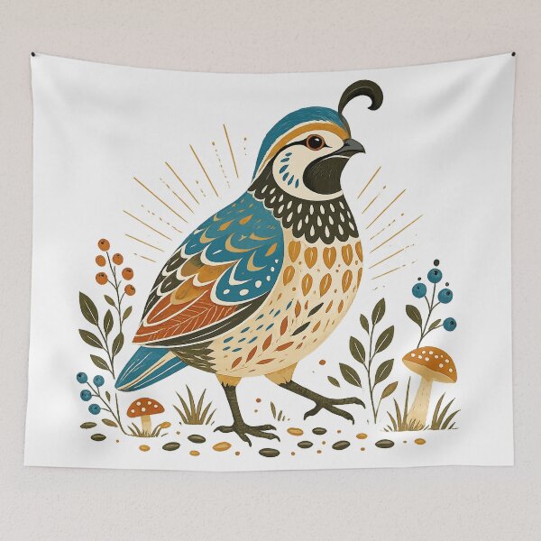 Item preview, Colorful California Quail Vintage Woodland Bird Cottagecore Wildlife Art designed and sold by inkoutninja.