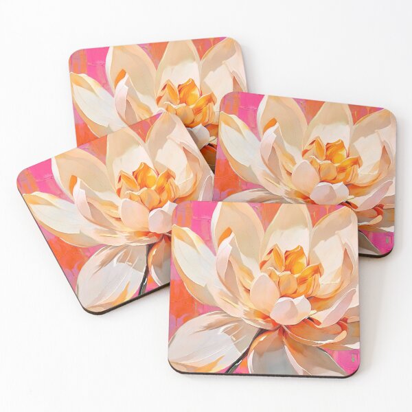 Item preview, Modern Lotus blossom painting with bright pink orange background  designed and sold by TYA - Take Your Art.