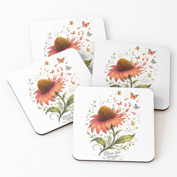 Item preview, Bloom Into Wonder Pink Coneflower Butterflies Whimsical Botanical Art designed and sold by inkoutninja.