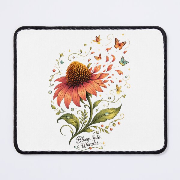 Item preview, Bloom Into Wonder Pink Coneflower Butterflies Whimsical Botanical Art designed and sold by inkoutninja.