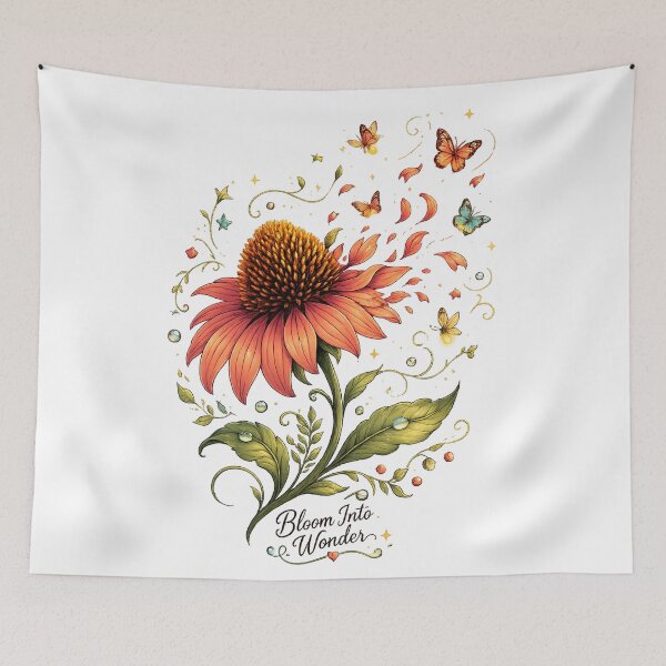 Item preview, Bloom Into Wonder Pink Coneflower Butterflies Whimsical Botanical Art designed and sold by inkoutninja.