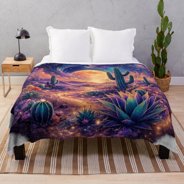 Item preview, Cosmic Desert Dream Glowing Moon Cactus Surreal Galaxy Landscape Art designed and sold by inkoutninja.