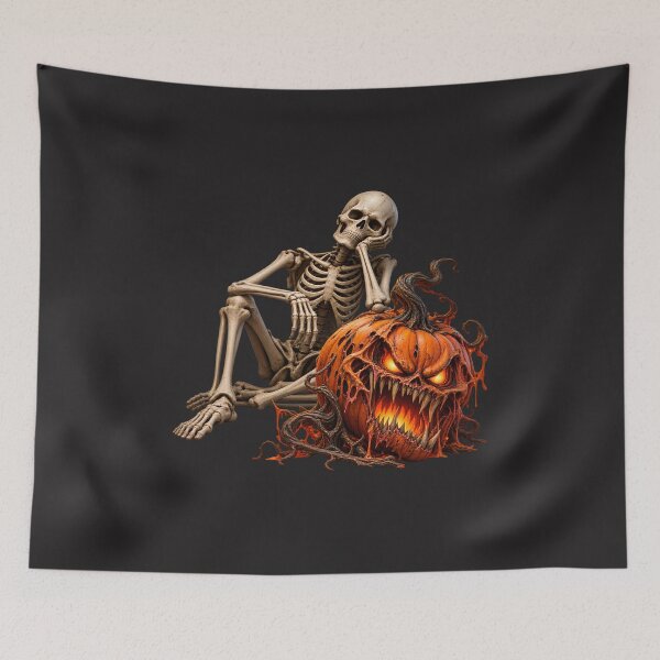 Item preview, Bored Skeleton vs Evil Pumpkin Monster – Funny Spooky Halloween Design designed and sold by Les-Ink-Studio.