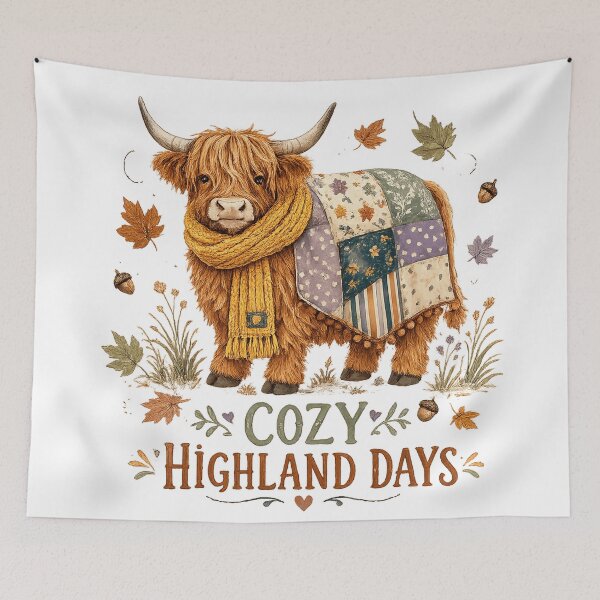 Item preview, Cozy Highland Days Cute Highland Cow Autumn Cottagecore Farm Animal Art designed and sold by inkoutninja.