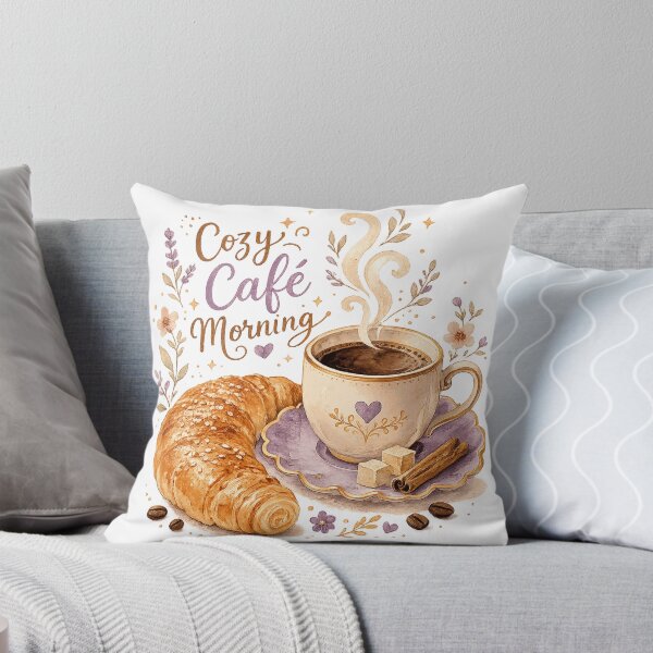Item preview, Cozy Cafe Morning Coffee and Croissant Cottagecore Breakfast Art designed and sold by inkoutninja.