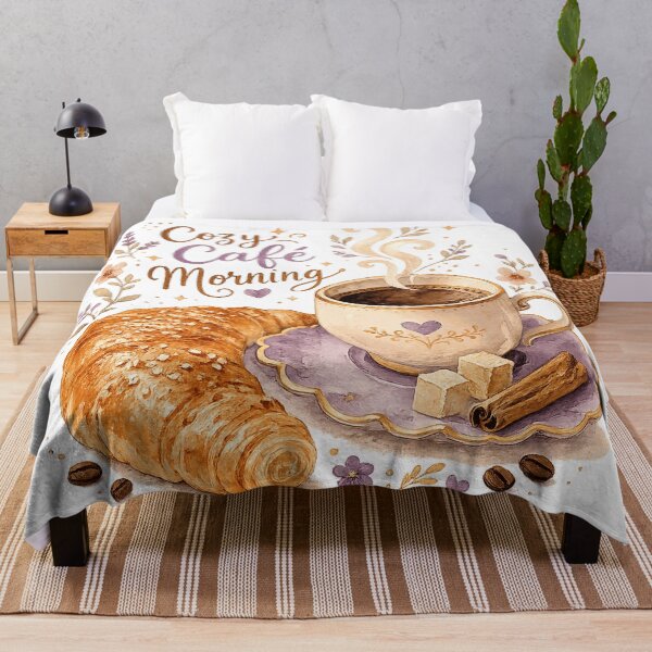 Item preview, Cozy Cafe Morning Coffee and Croissant Cottagecore Breakfast Art designed and sold by inkoutninja.