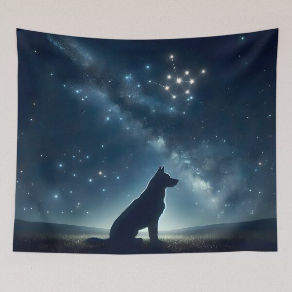 Item preview, Dog Silhouette Gazing at Paw Constellation Night Sky designed and sold by Sybille-Yates.