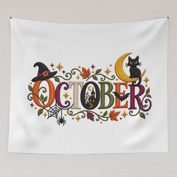 Item preview, October Halloween Lettering with Black Cat designed and sold by Taniyah Gomes.