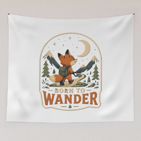 Item preview, Born to Wander Fox – Vintage Mountain Adventure and Hiking Nature Art designed and sold by dreamz-world.