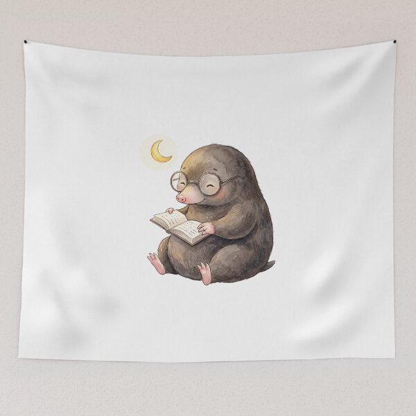 Item preview, Cozy Mole Reading Book Under Moonlight Watercolor Art designed and sold by Digitalphoto4u.