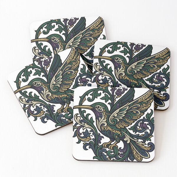Item preview, Art Nouveau Hummingbird - Flowing Wing Botanical Emblem designed and sold by IllumeInk.