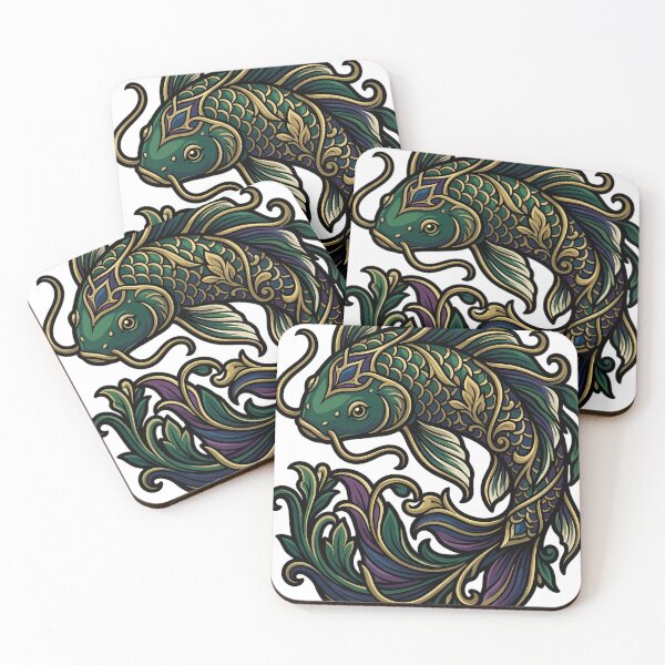Item preview, Art Nouveau Koi - Flowing Fin Botanical Emblem designed and sold by IllumeInk.