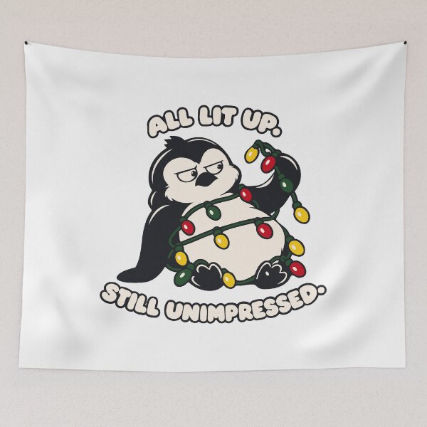 Item preview, All Lit Up Still Unimpressive Funny Christmas Tangled Penguin designed and sold by MalisoStickers.