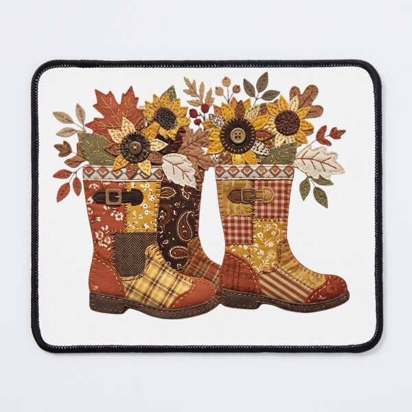 Item preview, Rustic Patchwork Boots Sunflower Autumn Harvest designed and sold by abdelski.