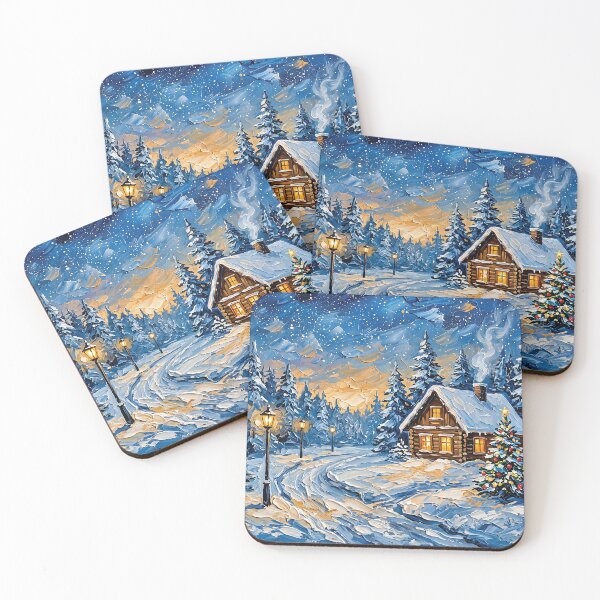 Item preview, Whimsical Winter Night: Impasto Christmas Cabin Art Print designed and sold by Dream wall studio.