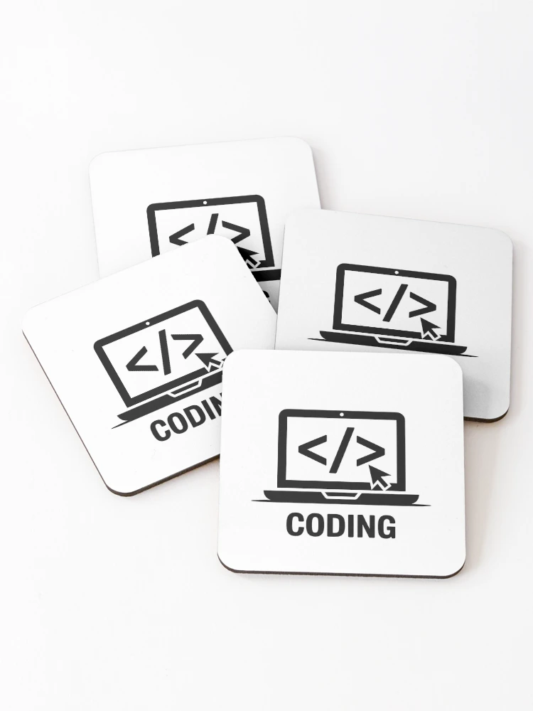 Thumbnail 1 of 5, Coasters (Set of 4), Coding Laptop Code Brackets Programmer Developer Gift designed and sold by LoFizzy.