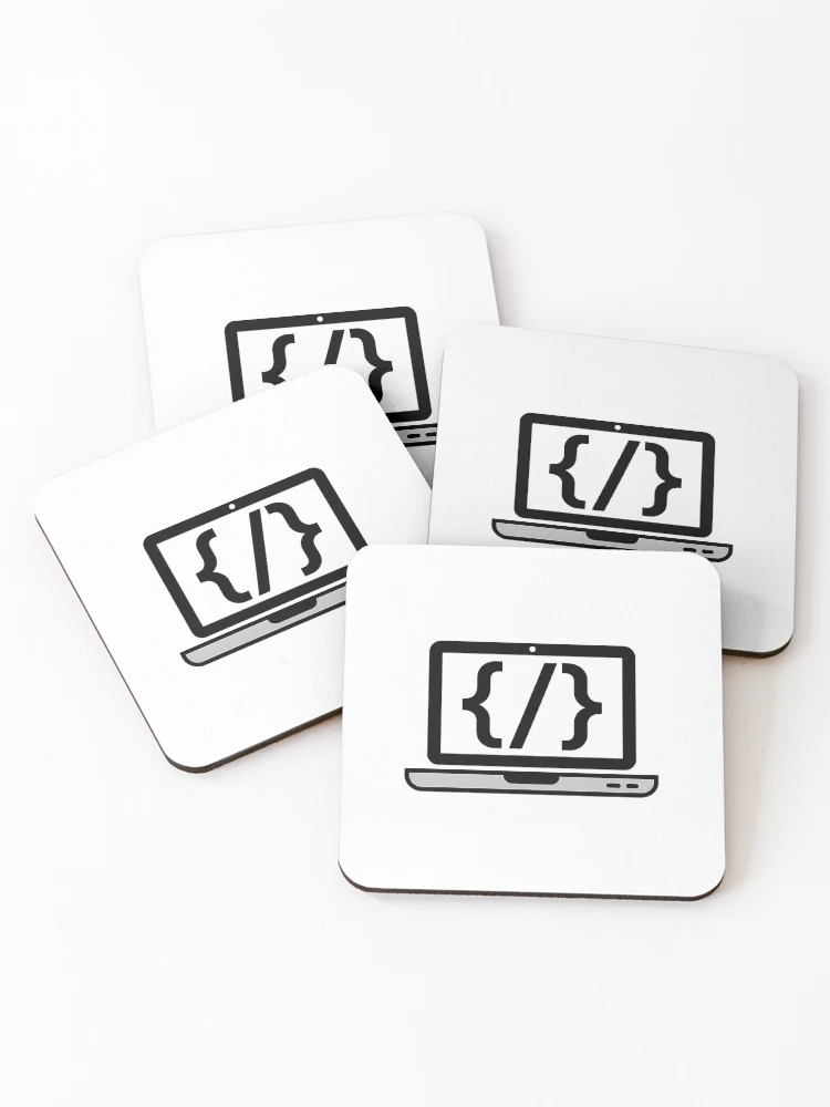 Thumbnail 1 of 5, Coasters (Set of 4), Coding Laptop Code Brackets Programmer Developer Gift designed and sold by LoFizzy.