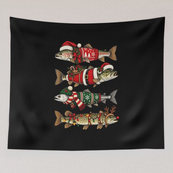 Item preview, Funny Christmas Fish in Festive Winter Outfits designed and sold by Altenpendinton.