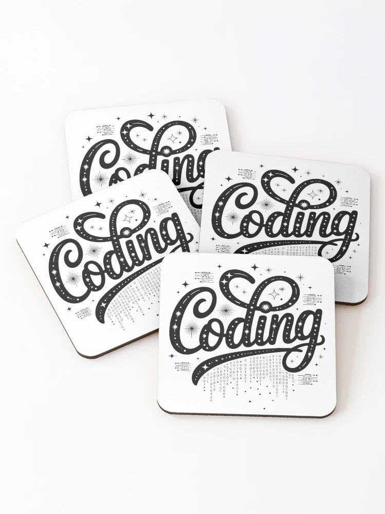 Thumbnail 1 of 5, Coasters (Set of 4), Coding Laptop Code Brackets Programmer Developer Gift designed and sold by LoFizzy.