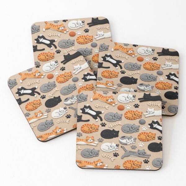 Item preview, Cute Felt Cats Craft Seamless Pattern Beige Kitten Graphic designed and sold by  One City Two Children Studio.