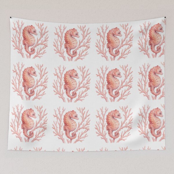 Item preview, Tiny Pygmy Seahorse Clinging to Pink Coral Watercolor Art designed and sold by Digitalphoto4u.