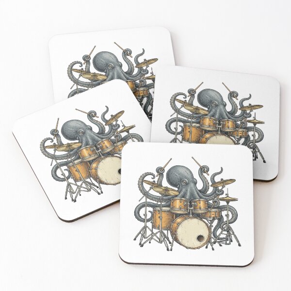Item preview, Octopus Playing Drum Set Vintage Percussionist Rock Drummer Musician designed and sold by raedattia.