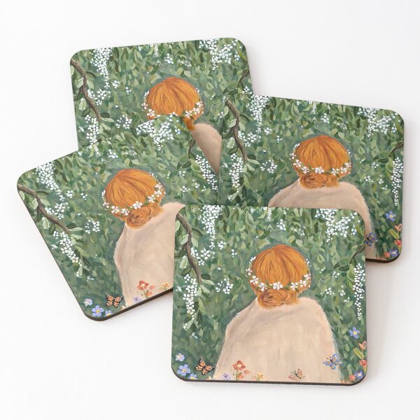 Item preview, Secret Garden Girl - Cozy Winter Escape in Green Moss Wall Dreamy Original Painting designed and sold by Cozyworld Studio.
