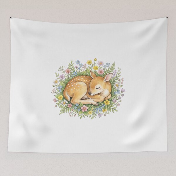 Item preview, Peaceful Sleeping Baby Fawn Wildflowers Watercolor Art designed and sold by Digitalphoto4u.