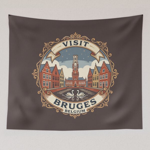 Item preview, Visit Bruges Belgium Belfry and Swans Vintage Badge designed and sold by AIG - Andrei Ilie Graphics.