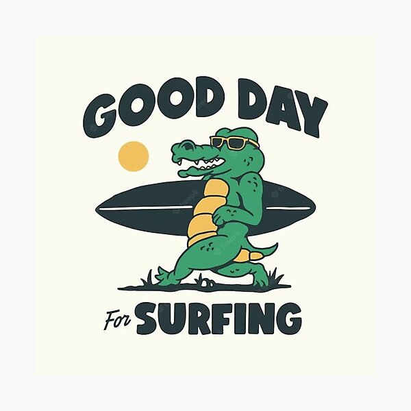 Item preview, Good Day for Surfing – Cool Alligator with Surfboard Retro Beach Art designed and sold by Lunviko49.
