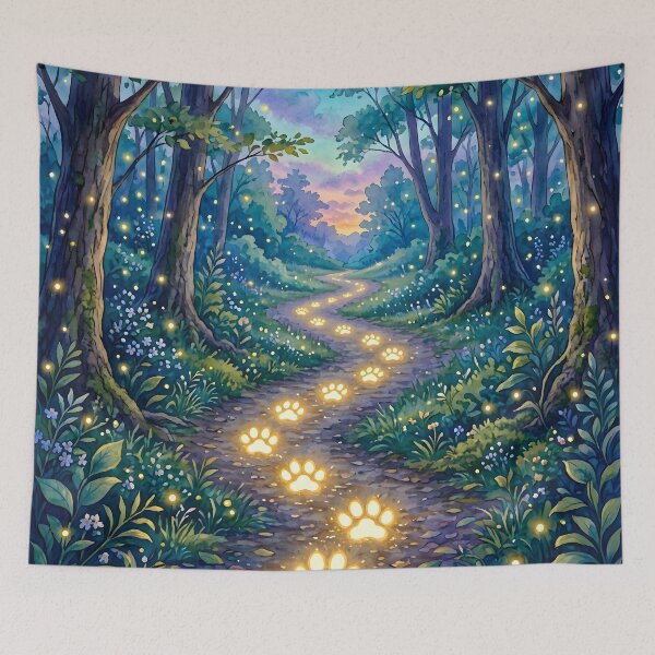 Item preview, Magic Glowing Paw Print Path in Enchanted Forest designed and sold by Sybille-Yates.