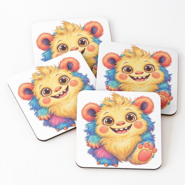 Item preview, Happy Rainbow Fluffy Monster – Cute Colorful Creature with Pink Paw designed and sold by KateVil.