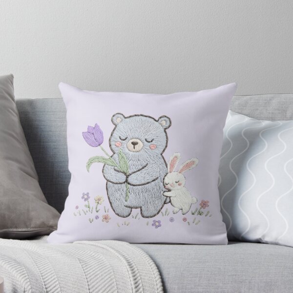 Item preview, Embroidered Bear & Bunny Hug - Cute Floral Embroidery Art designed and sold by Driesman.