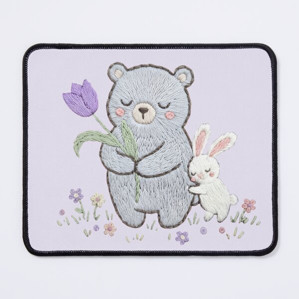 Item preview, Embroidered Bear & Bunny Hug - Cute Floral Embroidery Art designed and sold by Driesman.