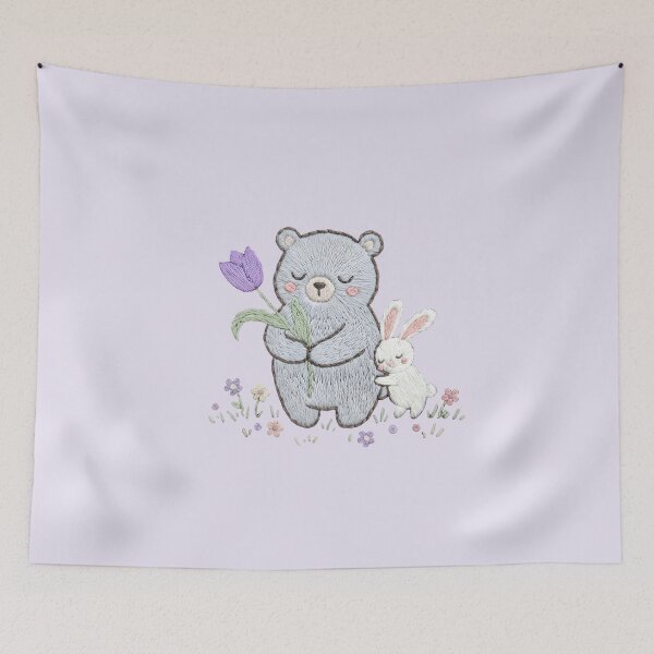 Item preview, Embroidered Bear & Bunny Hug - Cute Floral Embroidery Art designed and sold by Driesman.