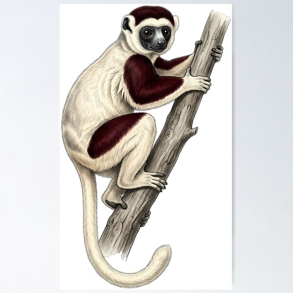 Item preview, Vintage Naturalist Coquerels Sifaka on a Branch — Antique Mammal Art designed and sold by Catch333.