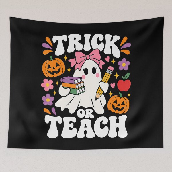 Item preview, Trick Or Teach Retro Ghost Groovy Halloween Teacher Funny designed and sold by T9AXER.