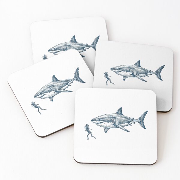 Item preview, Great White Shark and Scuba Diver Vintage Marine Biology Ocean Lover designed and sold by raedattia.