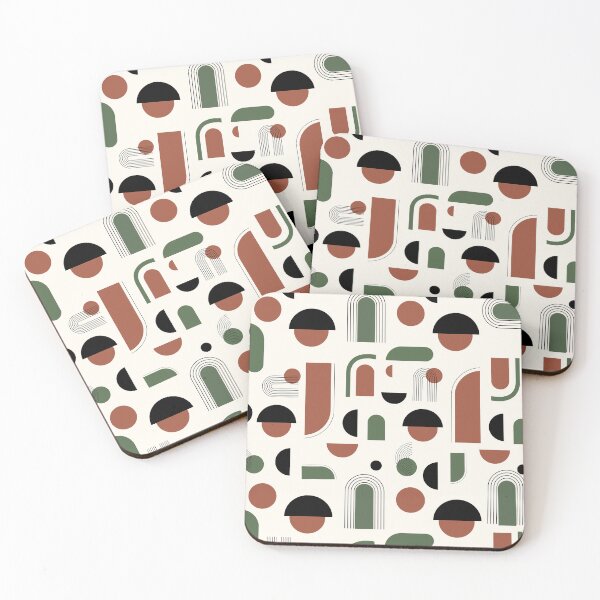 Item preview, Mid Century Modern Abstract Geometric Shapes in Olive Green and Terracotta designed and sold by Specialdesign10.